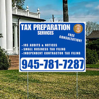Tax Preparation Services - IRS Audits & Notices, Small Business Tax Filing, Independent Contractor Tax Filing - Plain White Blue Design YardSigns.com
