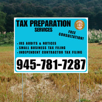 Tax Preparation Services - IRS Audits & Notices, Small Business Tax Filing, Independent Contractor Tax Filing - Plain Aqua Blue White Design YardSigns.com