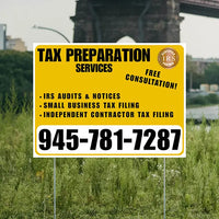 Tax Preparation Services - IRS Audits & Notices, Small Business Tax Filing, Independent Contractor Tax Filing - Plain White Mustard Gold Design YardSigns.com