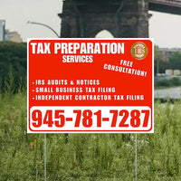 Tax Preparation Services - IRS Audits & Notices, Small Business Tax Filing, Independent Contractor Tax Filing - Plain White Chili Red Design YardSigns.com