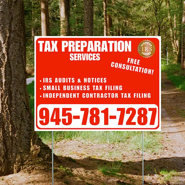 Tax Preparation Services - IRS Audits & Notices, Small Business Tax Filing, Independent Contractor Tax Filing - Plain White Chili Red Design YardSigns.com
