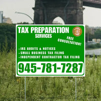 Tax Preparation Services - IRS Audits & Notices, Small Business Tax Filing, Independent Contractor Tax Filing - Plain White Green Design YardSigns.com