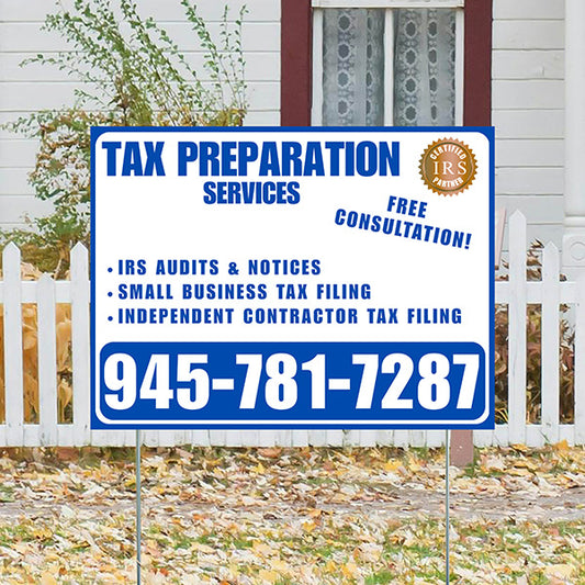Tax Preparation Services - IRS Audits & Notices, Small Business Tax Filing, Independent Contractor Tax Filing - Plain Blue White Design