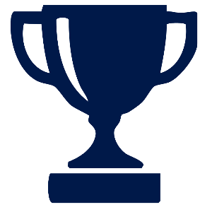 Blue trophy icon on a white background