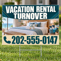 Cleaners/Maids Signs - Vacation Rental Turnover Yard Sign - Coastal Teal & Sand - 24 x 18 YardSigns.com