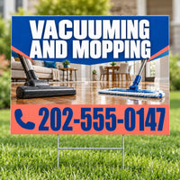 Cleaners/Maids Signs - Vacuuming and Mopping Yard Sign - Cobalt & Coral - 24 x 18 YardSigns.com