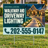 Holiday Signs - Christmas Lights Installation - Walkway and Driveway Lighting Yard Sign - Petrol & Frost - 24 x 18