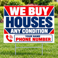 Real Estate - We Buy Houses - Any Condition - Red Navy YardSigns.com