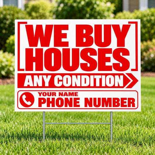 Real Estate - We Buy Houses - Any Condition - Red White YardSigns.com