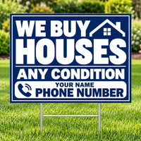 Real Estate - We Buy Houses - Any Condition - Navy White YardSigns.com