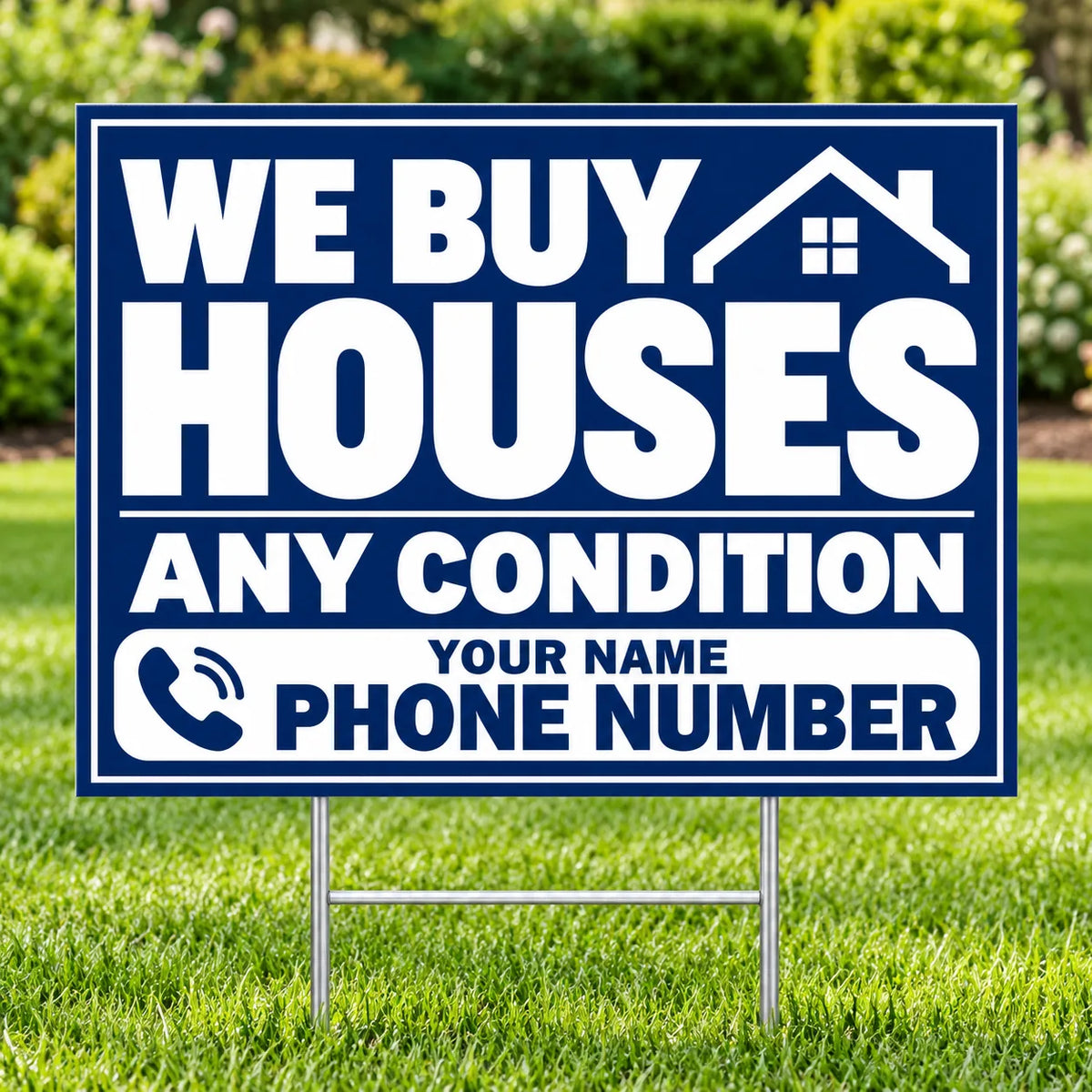 Real Estate - We Buy Houses - Any Condition - Navy White YardSigns.com