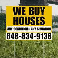 Real Estate - We Buy Houses - Any Condition - Plain Mustard Gold White Design YardSigns.com