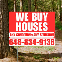 Real Estate - We Buy Houses - Any Condition - Plain Chili Red White Design YardSigns.com