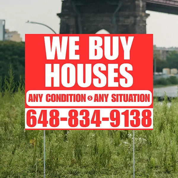 Real Estate - We Buy Houses - Any Condition - Plain Chili Red White Design YardSigns.com