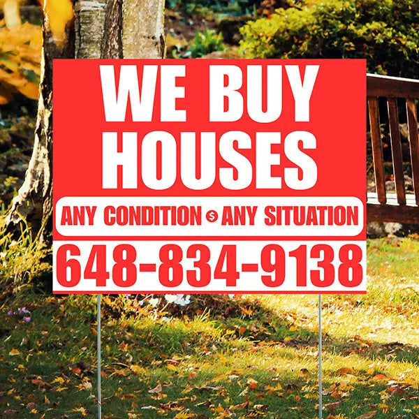 Real Estate - We Buy Houses - Any Condition - Plain Chili Red White Design YardSigns.com