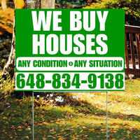 Real Estate - We Buy Houses - Any Condition - Plain Green White Design YardSigns.com
