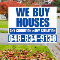 Real Estate - We Buy Houses - Any Condition - Plain White Blue Design YardSigns.com