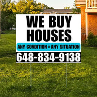 Real Estate - We Buy Houses - Any Condition - Plain White Aqua Blue Design YardSigns.com