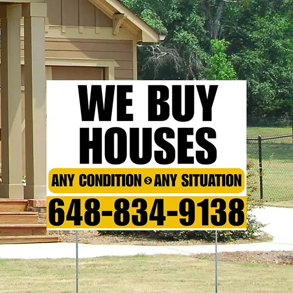 Real Estate - We Buy Houses - Any Condition - Plain White Mustard Gold Design YardSigns.com
