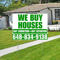 Real Estate - We Buy Houses - Any Condition - Plain White Green Design YardSigns.com