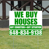 Real Estate - We Buy Houses - Any Condition - Plain White Green Design YardSigns.com