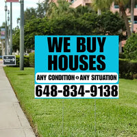 Real Estate - We Buy Houses - Any Condition - Plain Aqua Blue White Design YardSigns.com
