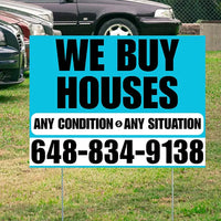 Real Estate - We Buy Houses - Any Condition - Plain Aqua Blue White Design YardSigns.com