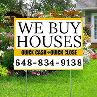 Real Estate - We Buy Houses - Quick Cash Quick Close - Plain White Mustard Gold Design YardSigns.com