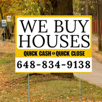 Real Estate - We Buy Houses - Quick Cash Quick Close - Plain White Mustard Gold Design YardSigns.com
