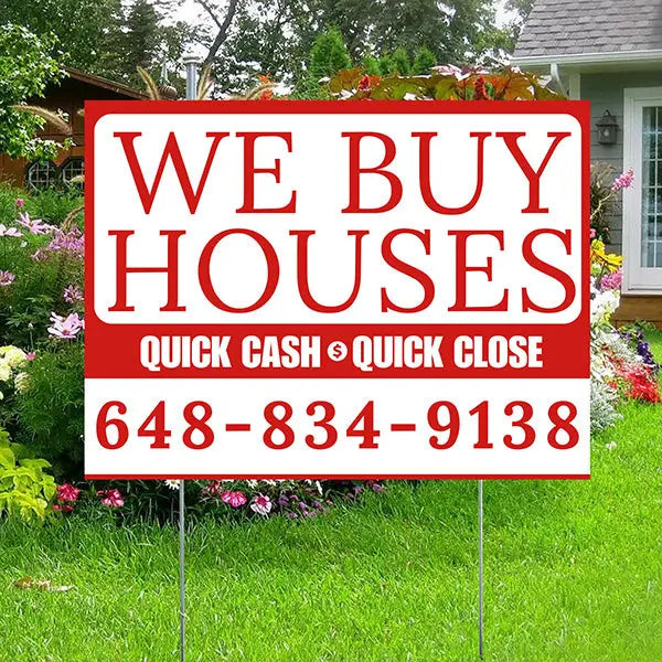 Real Estate - We Buy Houses - Quick Cash Quick Close - Plain White Chili Red Design YardSigns.com