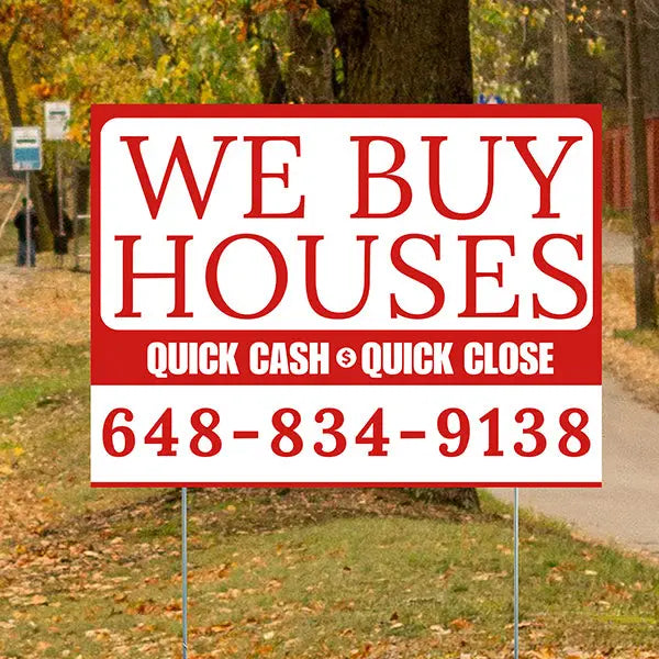 Real Estate - We Buy Houses - Quick Cash Quick Close - Plain White Chili Red Design YardSigns.com