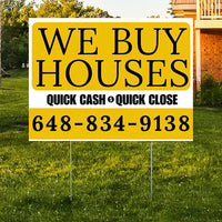 Real Estate - We Buy Houses - Quick Cash Quick Close - Plain Mustard Gold White Design YardSigns.com