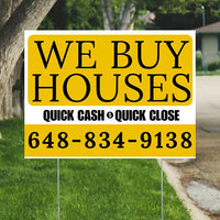 Real Estate - We Buy Houses - Quick Cash Quick Close - Plain Mustard Gold White Design YardSigns.com