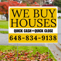 Real Estate - We Buy Houses - Quick Cash Quick Close - Plain Mustard Gold White Design YardSigns.com