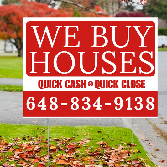 Real Estate - We Buy Houses - Quick Cash Quick Close - Plain Chili Red White Design YardSigns.com