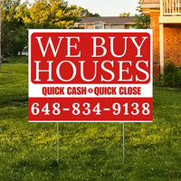 Real Estate - We Buy Houses - Quick Cash Quick Close - Plain Chili Red White Design YardSigns.com