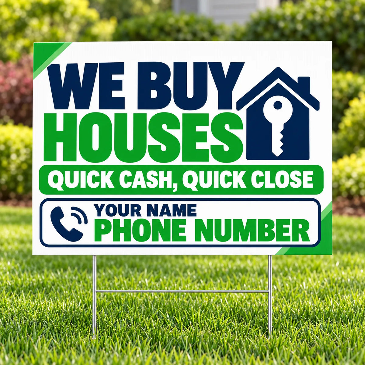 Real Estate - We Buy Houses - Quick Cash Quick Close - Green Navy YardSigns.com