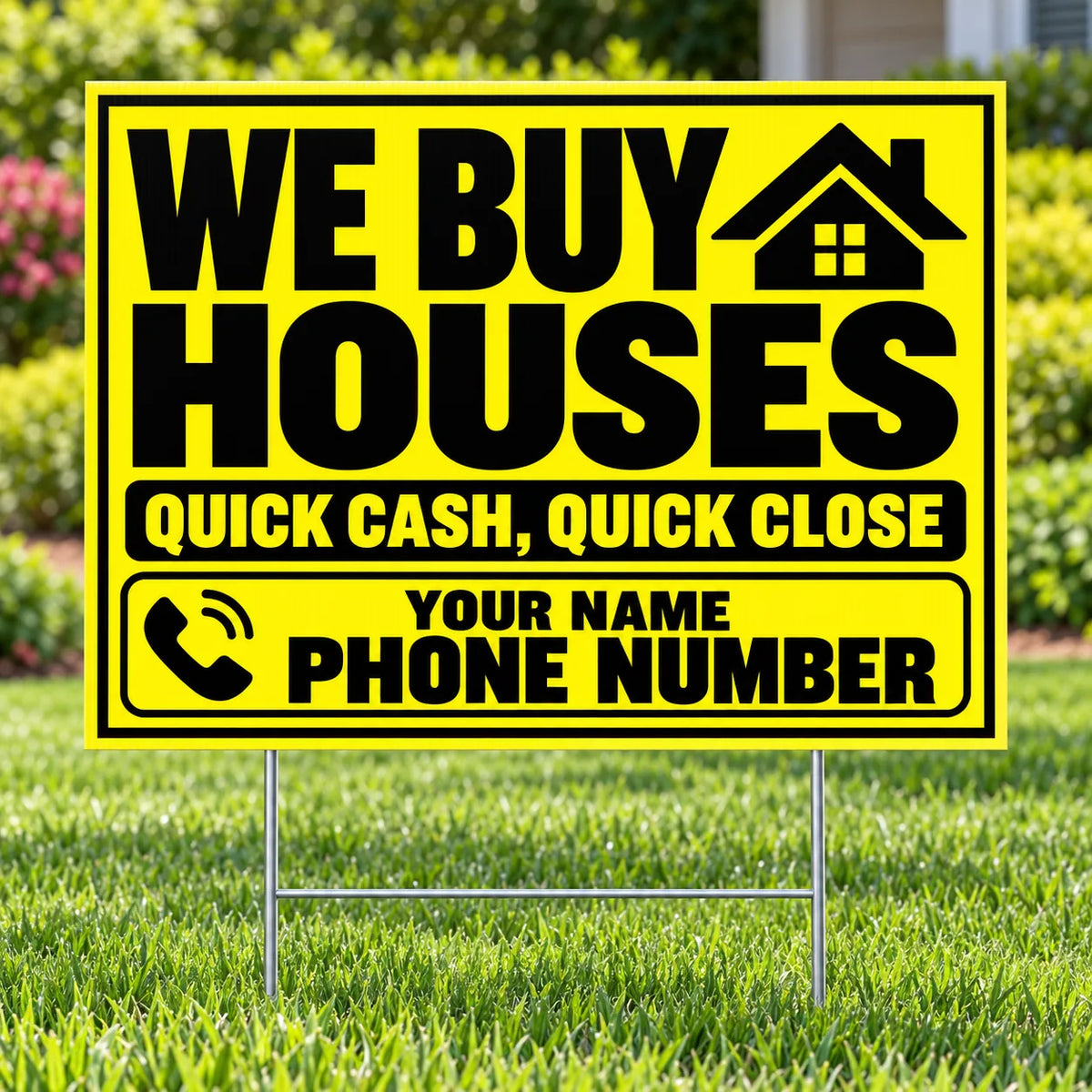 Real Estate - We Buy Houses - Quick Cash Quick Close - Yellow Black YardSigns.com