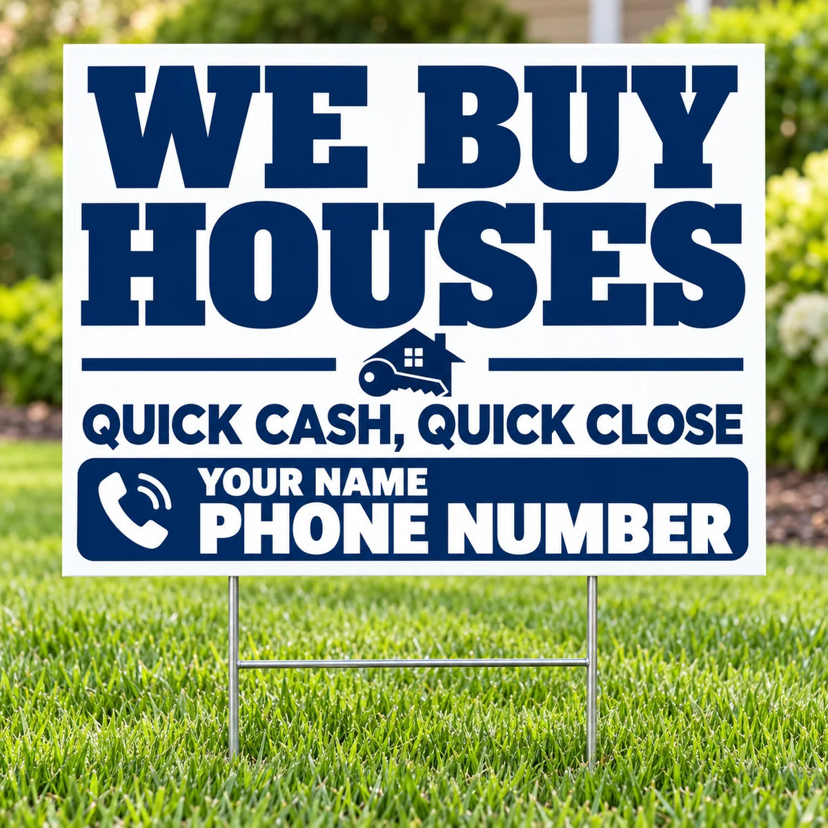 Real Estate - We Buy Houses - Quick Cash Quick Close - White Navy YardSigns.com