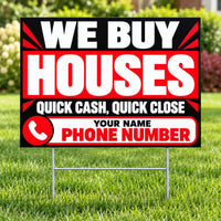 Real Estate - We Buy Houses - Quick Cash Quick Close - Red Black YardSigns.com