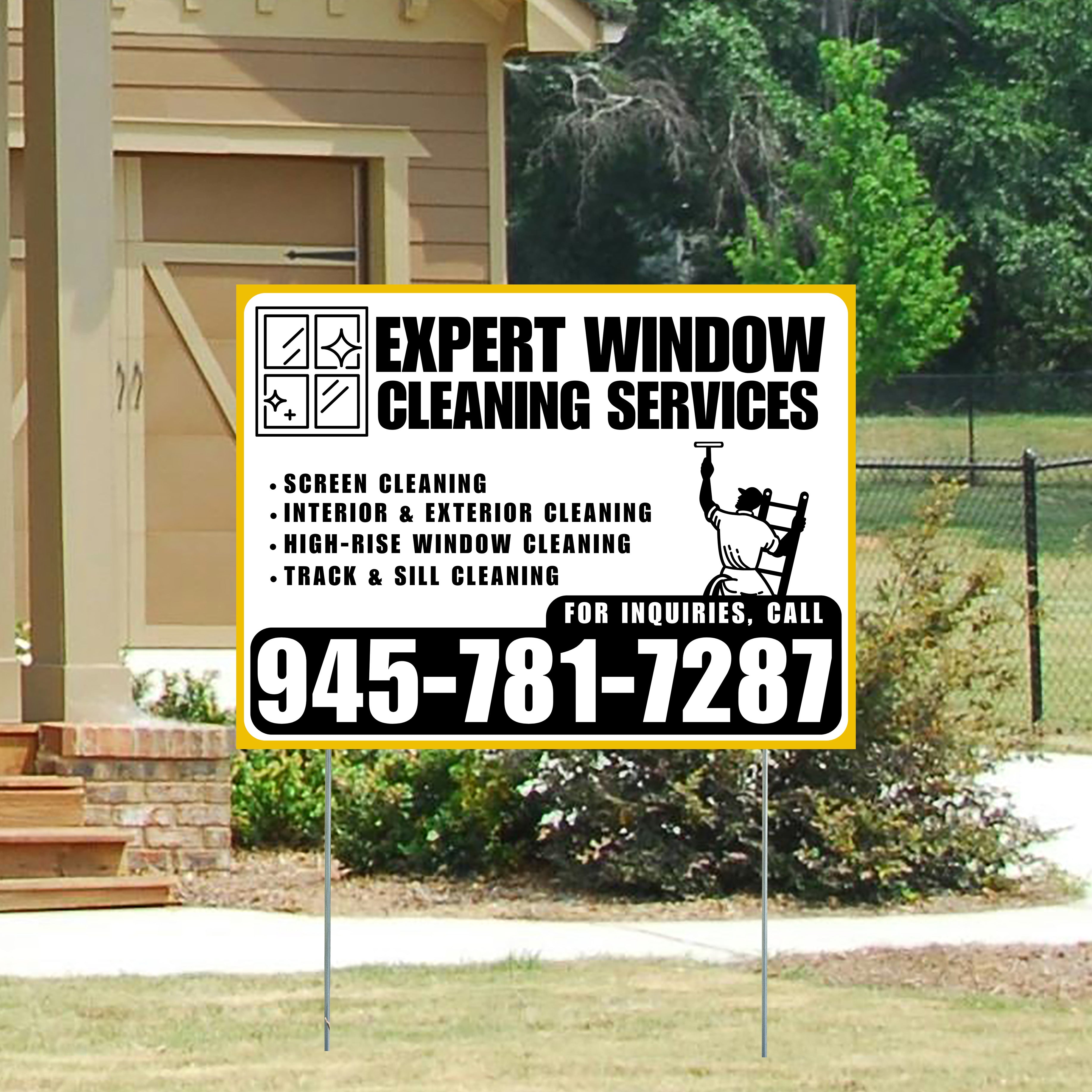 Expert Window Cleaning Services - Screen Cleaning, Interior & Exterior Cleaning, High-Rise Window Cleaning, Track & Sill Cleaning - Plain Mustard Gold White Design - YardSigns.com