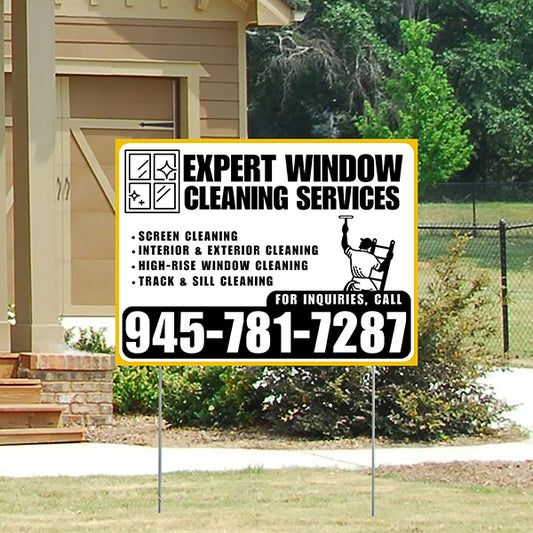 Expert Window Cleaning Services - Screen Cleaning, Interior & Exterior Cleaning, High-Rise Window Cleaning, Track & Sill Cleaning - Plain Mustard Gold White Design - YardSigns.com