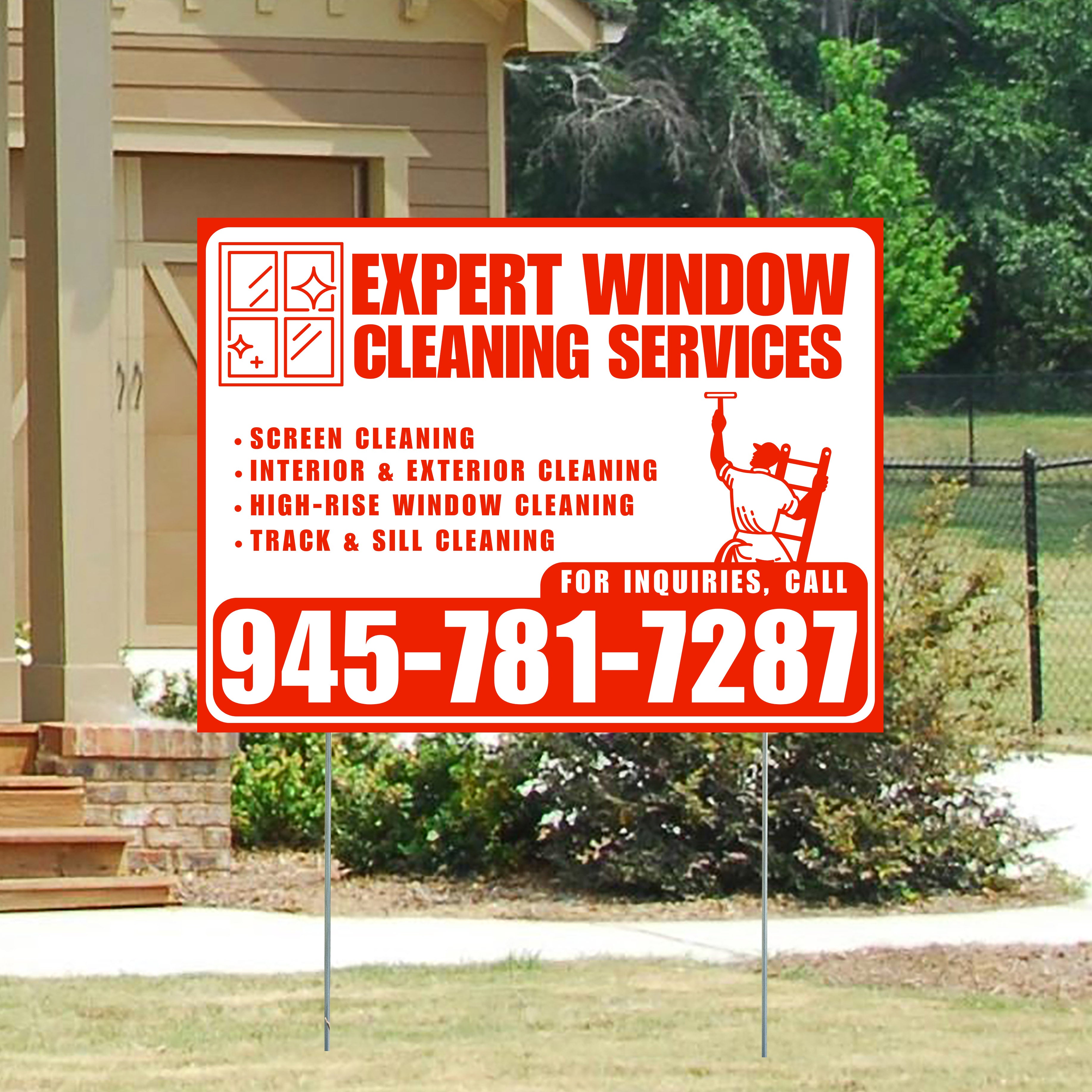 Expert Window Cleaning Services - Screen Cleaning, Interior & Exterior Cleaning, High-Rise Window Cleaning, Track & Sill Cleaning - Plain Chili Red White Design - YardSigns.com