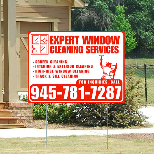 Expert Window Cleaning Services - Screen Cleaning, Interior & Exterior Cleaning, High-Rise Window Cleaning, Track & Sill Cleaning - Plain Chili Red White Design - YardSigns.com