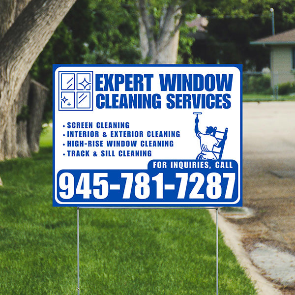 Expert Window Cleaning Services - Screen Cleaning, Interior & Exterior Cleaning, High-Rise Window Cleaning, Track & Sill Cleaning - Plain Blue White Design - YardSigns.com