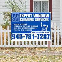 Expert Window Cleaning Services - Screen Cleaning, Interior & Exterior Cleaning, High-Rise Window Cleaning, Track & Sill Cleaning - Plain Blue White Design YardSigns.com