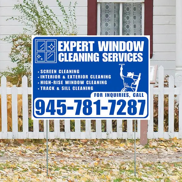 Expert Window Cleaning Services - Screen Cleaning, Interior & Exterior Cleaning, High-Rise Window Cleaning, Track & Sill Cleaning - Plain Blue White Design YardSigns.com
