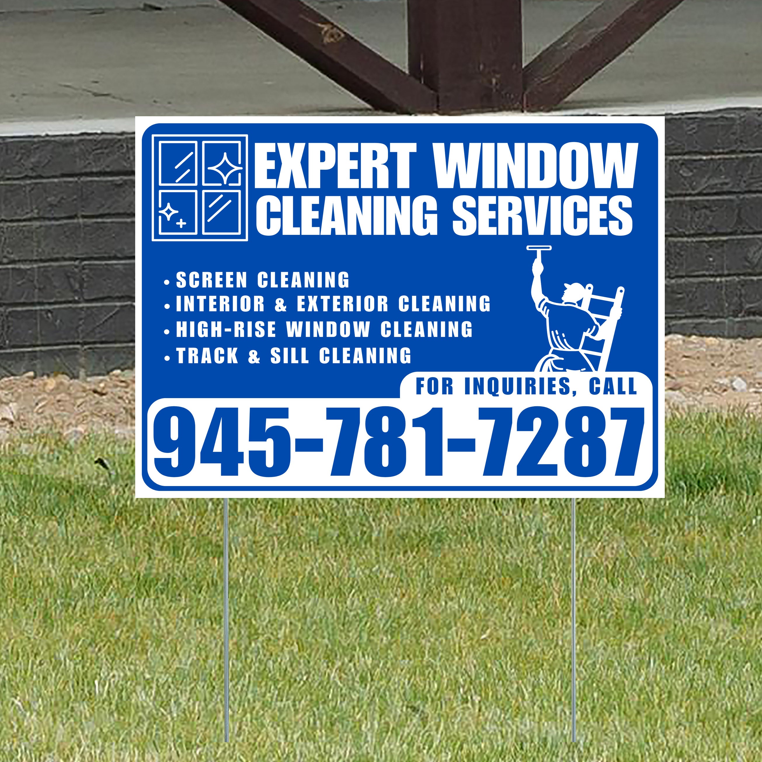 Expert Window Cleaning Services - Screen Cleaning, Interior & Exterior Cleaning, High-Rise Window Cleaning, Track & Sill Cleaning - Plain White Blue Design - YardSigns.com