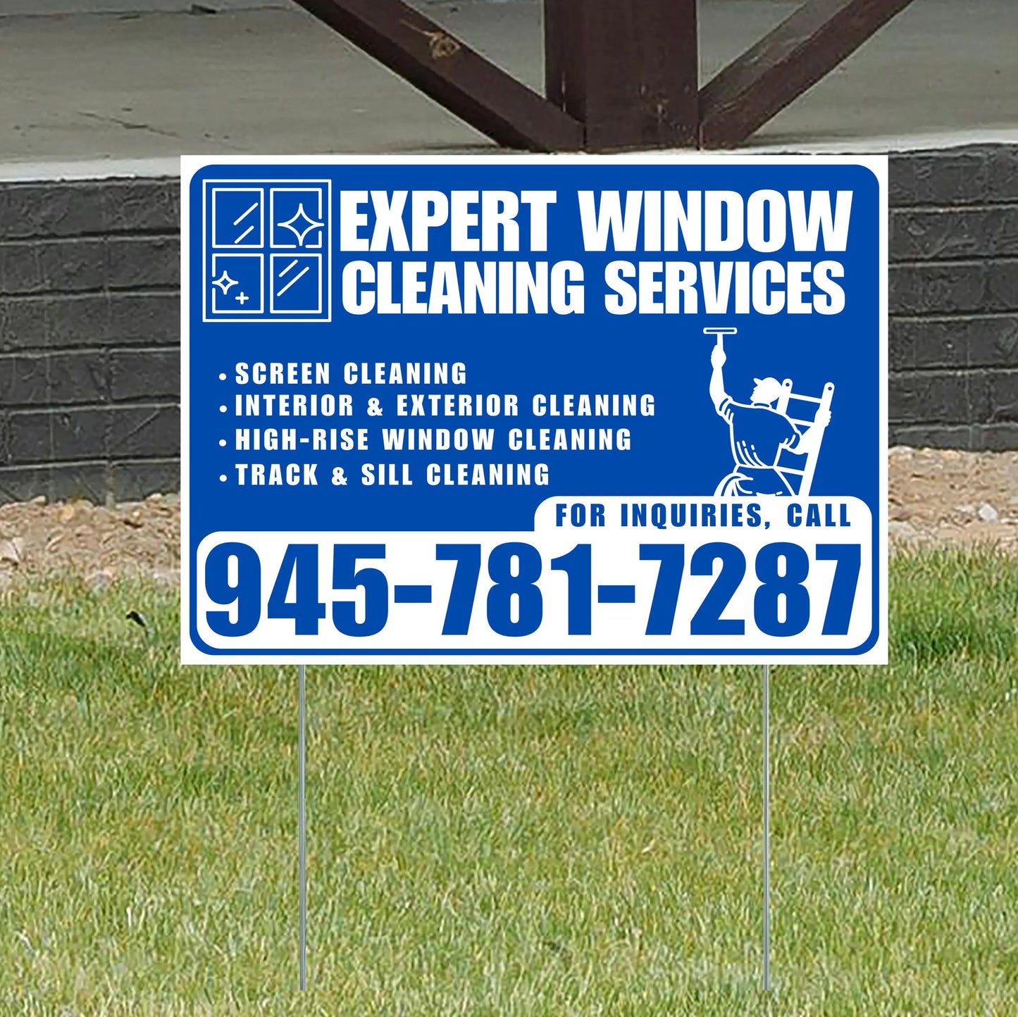 Expert Window Cleaning Services - Screen Cleaning, Interior & Exterior Cleaning, High-Rise Window Cleaning, Track & Sill Cleaning - Plain Blue White Design YardSigns.com
