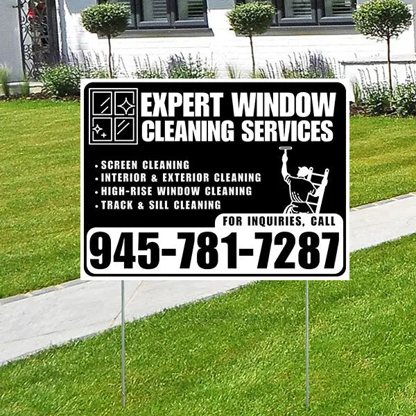 Expert Window Cleaning Services - Screen Cleaning, Interior & Exterior Cleaning, High-Rise Window Cleaning, Track & Sill Cleaning - Plain Black White Design YardSigns.com